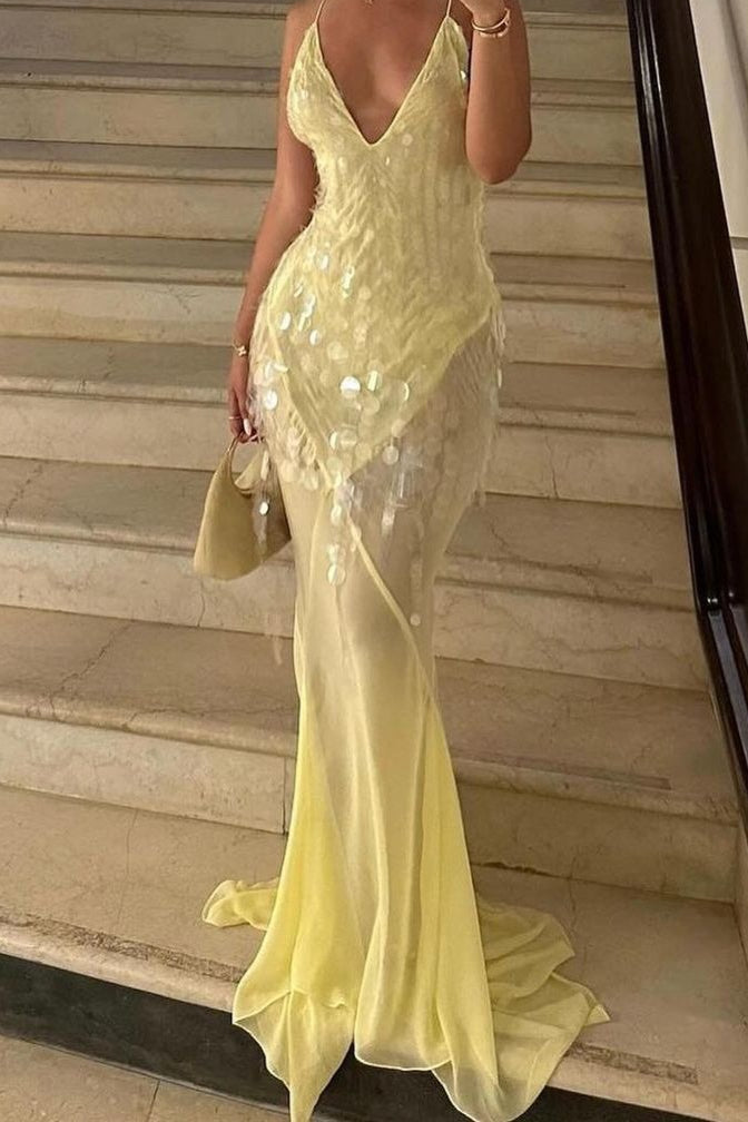 Sequin Mermaid V-Neck Maxi Dress