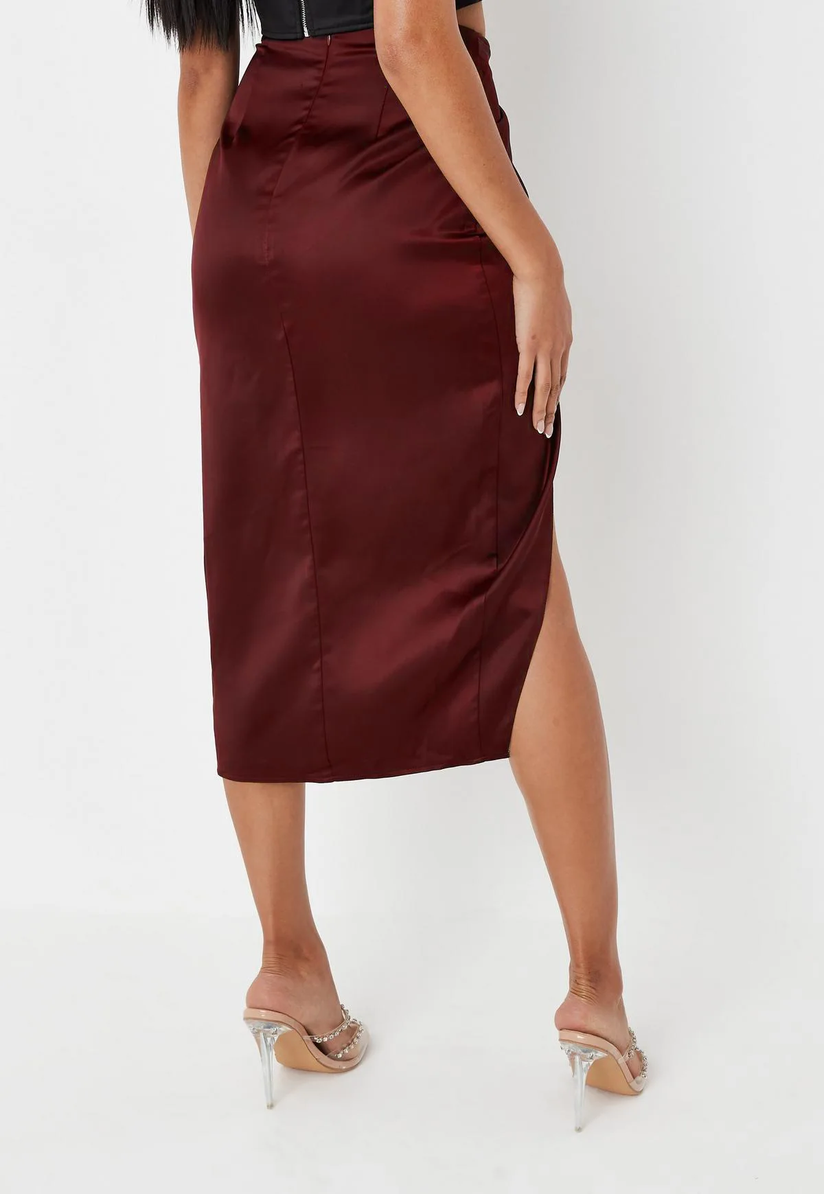 Ootddress Women Solid Satin High Splite Out Sexy Skirts Folds Irregular High Waist Bodycon Long Skirts Female French Style Outwears