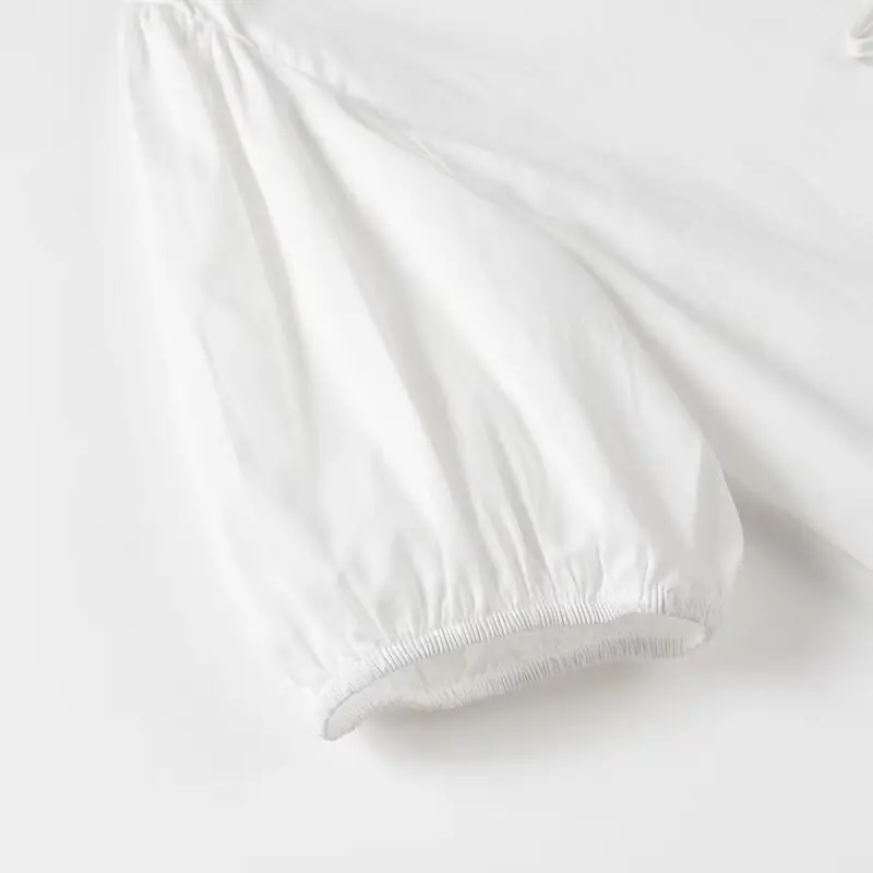 TRAUXY White Lace-up Short Sleeve Shirt For Women Casual Loose Solid Color Patchwork Summer Blouse Female Club Party Outfits