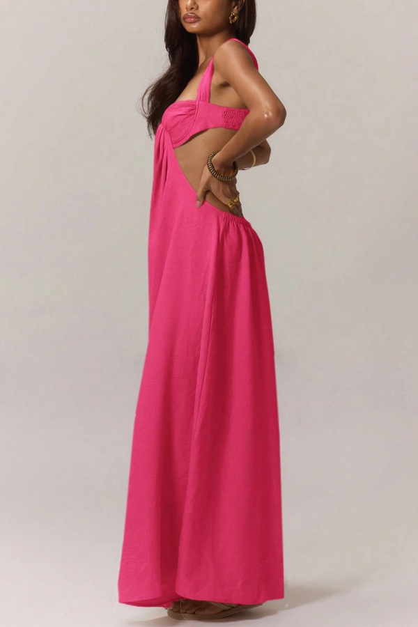 Solid Color Casual Camisole Loose Stretch Wide-leg Jumpsuit