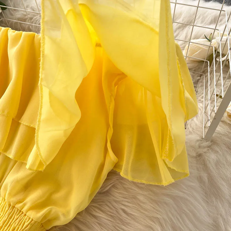 Women Chiffon Beach Dress Sexy Double Layer Ruffled Off The Shoulder Boho Dresses Ladies Sweet Slash Neck Long Dress 43 Women Chiffon Beach Dress Sexy Double Layer Ruffled Off The Shoulder Boho Dresses Ladies Sweet Slash Neck Long Dress