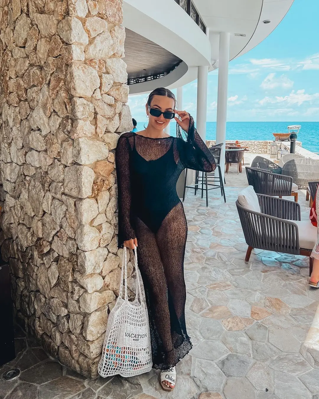 Ootddress Beach Cover Up Outfits For Women Summer Holiday Party Beach Dress Backless See-Through Oversized Crochet Dress Swimwear