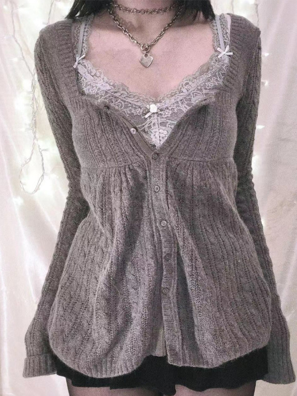 Sweet Style Lace Stitching Cardigan