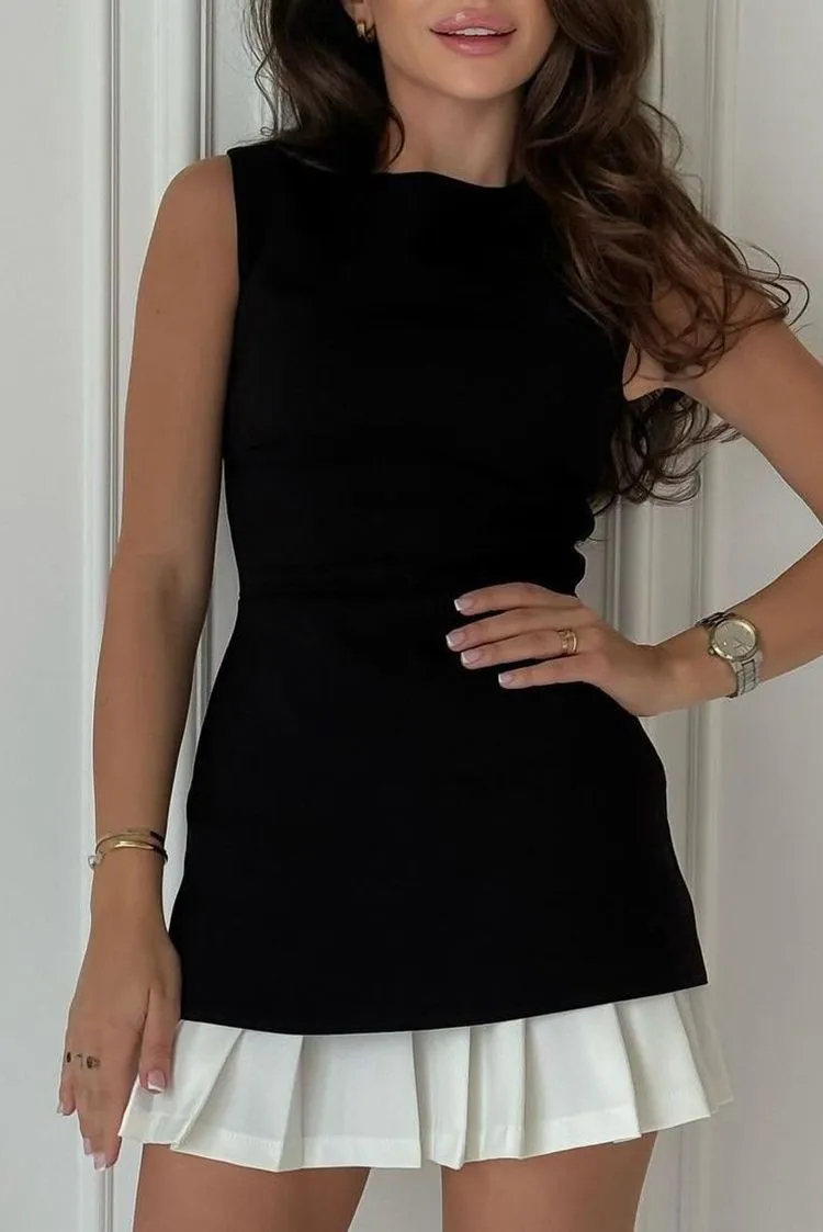 Ootddress Elegant Sleeveless Slim Pleated Skirt Patchwork Dress For Women Summer New Evening Leisure Holiday Vestidos Female 9 Ootddress Elegant Sleeveless Slim Pleated Skirt Patchwork Dress For Women Summer New Evening Leisure Holiday Vestidos Female