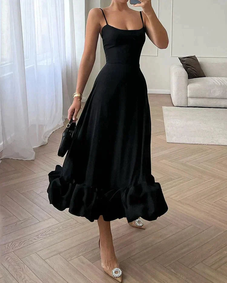 Scoop Neck Spaghetti Strap Corset Bodice Bubble Hem Maxi Gown