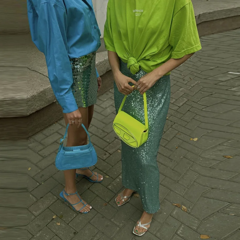 Ootddress Sequins Loose Dress Sets Women Long Sleeve Crop Tops High Waist Sexy Maxi Skirts Ladies Two Piece Suits Womens Outifits