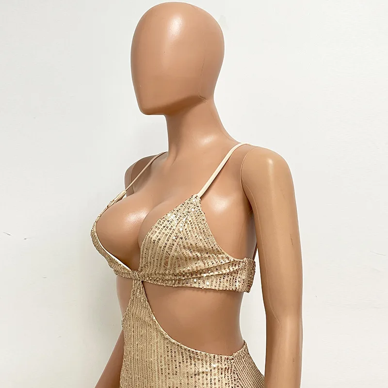 Sexy Hollow High Waist Slit Evening Dress Fashion Sequined Backless Sleeveless Elegant Party Dresses Solid Long Graduation Dress 142 undefined