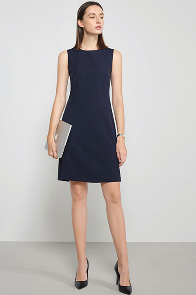 Crew Neck Sleeveless Structured Shift Mini Dress