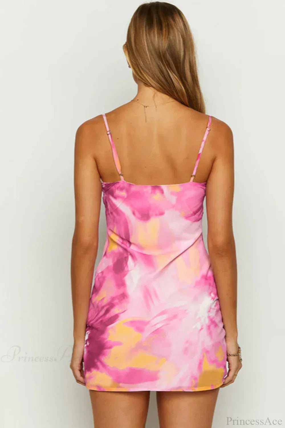 Abstract Floral Print Tie-Front Sweetheart Spaghetti Strap Bodycon Mini Dress