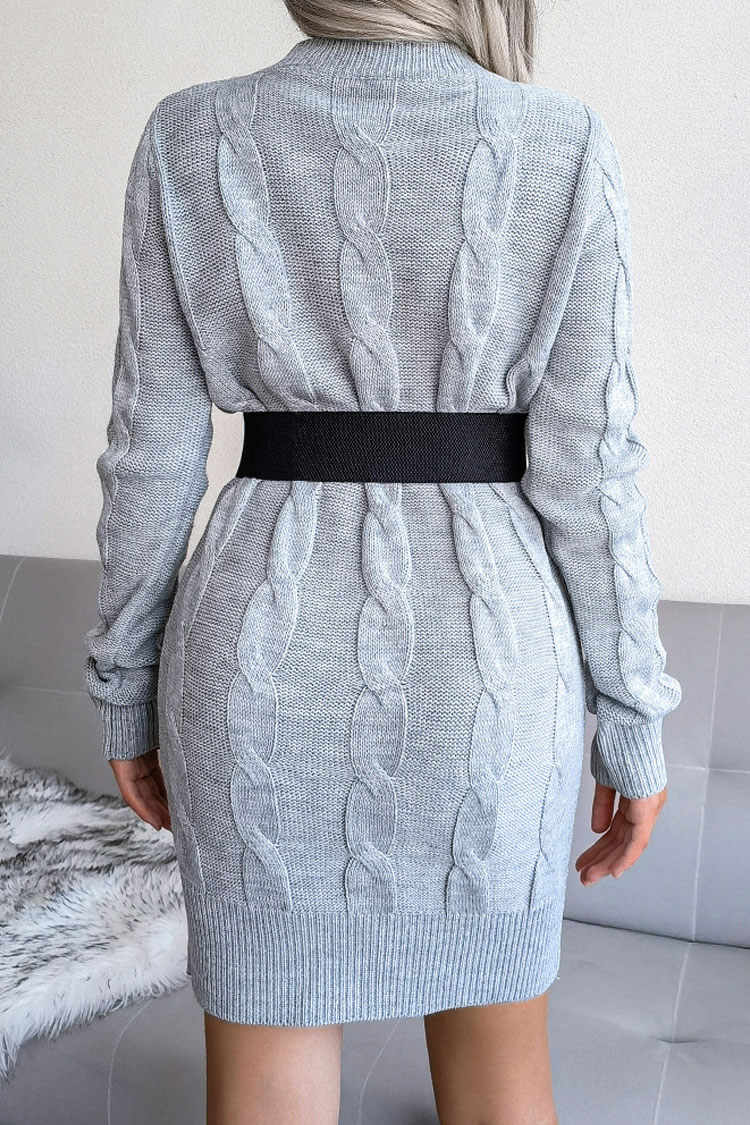Cable Knit Crew Neck Long Sleeve Ribbed Bodycon Sweater Mini Dress