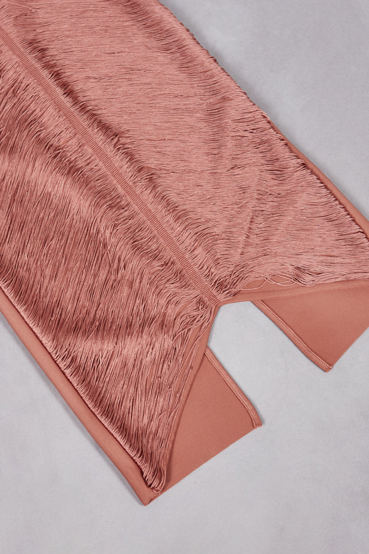 Fringe Halter High Slit Maxi Dress
