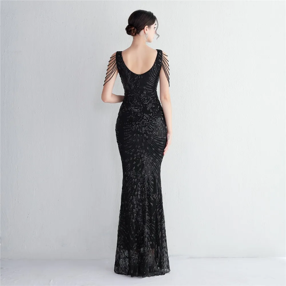 Sexy V-neck Sleeveless Dress with Stones and Crystals Fashion Sequins Tassel Elegant Women Party Dresses High Waisted Long Dress 50 103A0983.jpg