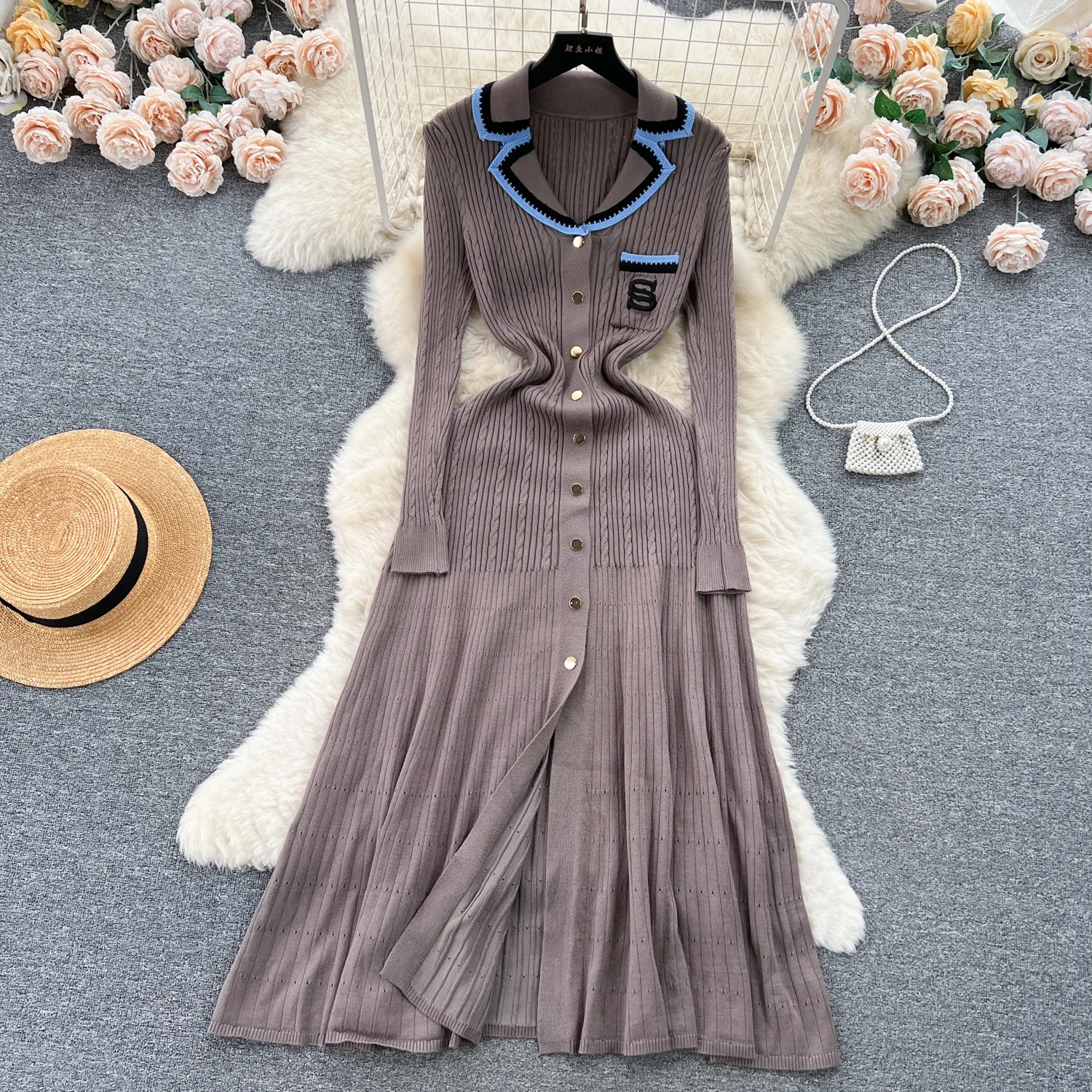 Women Elegant Knitted Dress Spring Autumn Long Sleeve Sexy V-neck Bodyon Dresses Ladies Slim A-line Single Breasted Sweater Robe 8 Women Elegant Knitted Dress Spring Autumn Long Sleeve Sexy V-neck Bodyon Dresses Ladies Slim A-line Single Breasted Sweater Robe