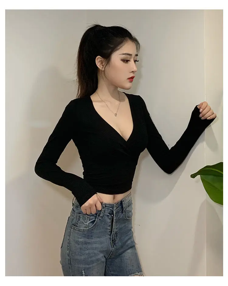 Y2K Sexy Long Sleeve Crop Top Women Clothing 2025 New Autumn Basic V-Neck T Shirt Casual Streetwear Skinny Slim Clothes 12 Y2K Sexy Long Sleeve Crop Top Women Clothing 2025 New Autumn Basic V-Neck T Shirt Casual Streetwear Skinny Slim Clothes