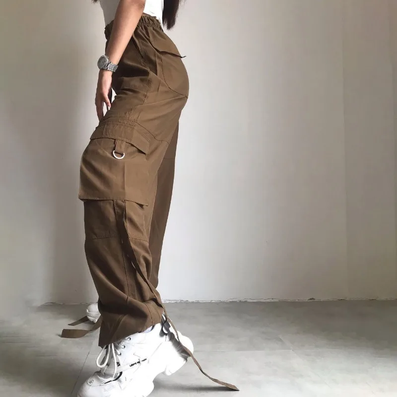 Ootddress High Waist Cargo Pants Women Pocket Loose Pink Fashion Baggy Sweatwear Female 2025 Autumn Winter Casual Sweatpants Woman