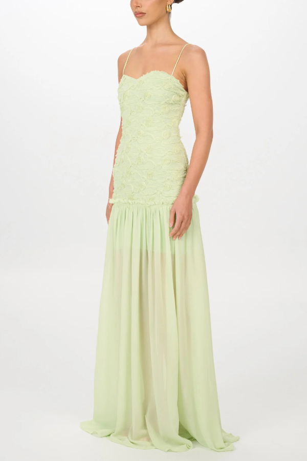 Stylish Three-dimensional Floral Chiffon Patchwork Strapless Elegant Maxi Dress