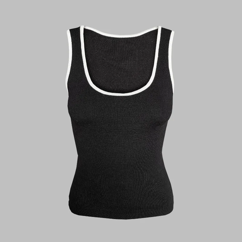 Ootddress Casual For Women Contrast Y2k Top Vest Backless Patchwork Pullover Top Slim Sheer Tracksuit Summer Cute Female Tank Top