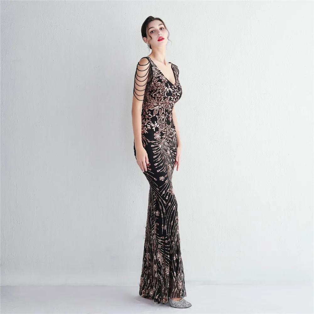 Sexy V-neck Sleeveless Dress with Stones and Crystals Fashion Sequins Tassel Elegant Women Party Dresses High Waisted Long Dress 56 103A1001.jpg