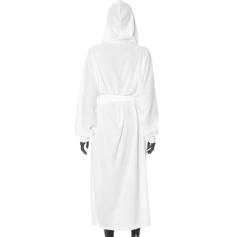 Ootddress Solid Loose Trench Coat For Women Lace Up Casual Hooded Wrap Coats Women's Street Fashion Winter Warm Coat Femme 2025 New