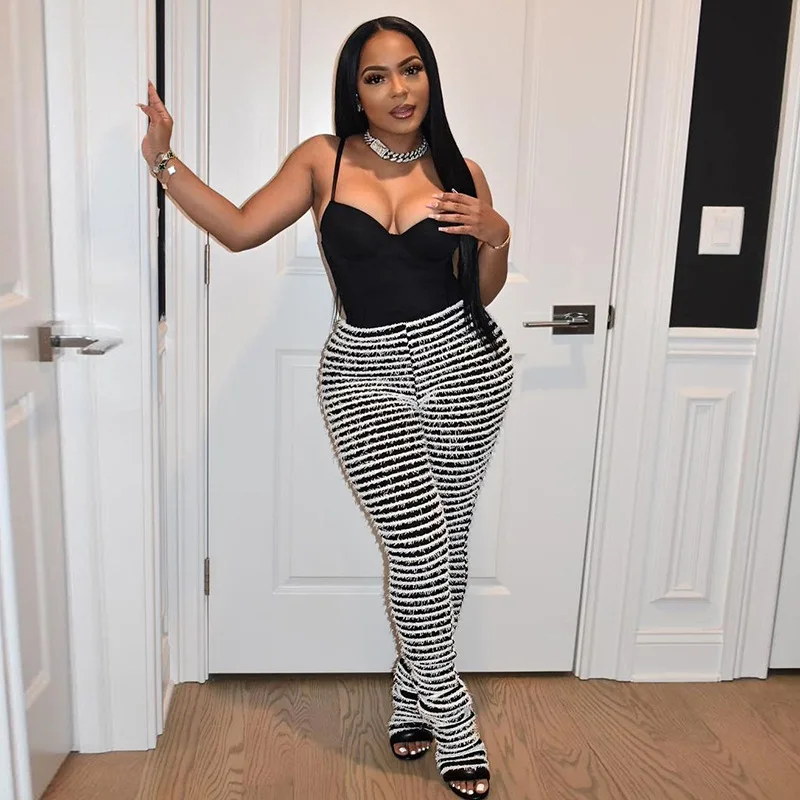 Ootddress New Stacked Leggings Pants Ladies Casual Contrast Color Black And White Sweatpants Y2k Streetwear Hem Flare Women's Pants