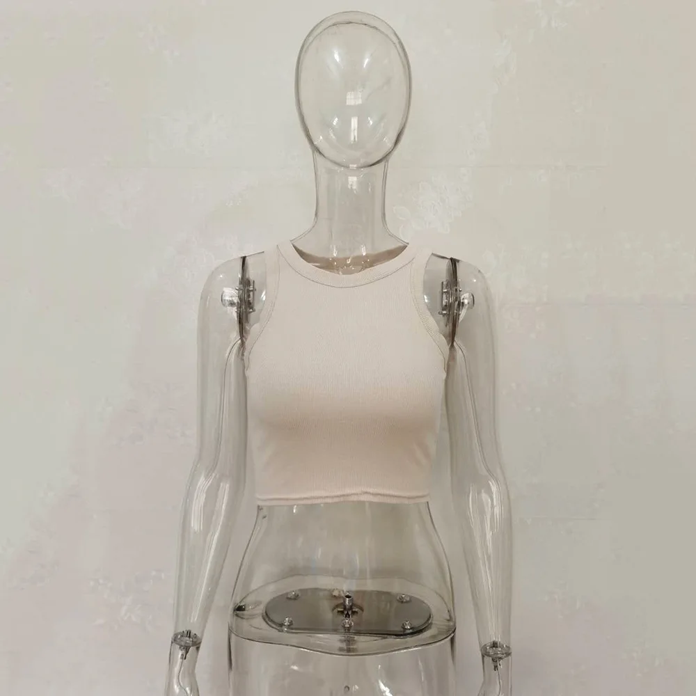 Ootddress Summer Cotton Sleeveless Vest For Women White Top Knit Ribbed Casual Tank Tops Female High Streetwear Cropped Top Camis