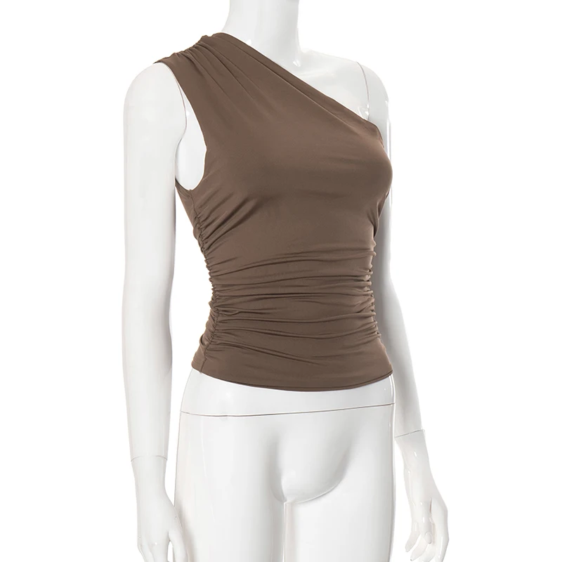 Solid Color One Shoulder Backless Tank Top T-Shirt Candy Color Sleeveless Slim Top