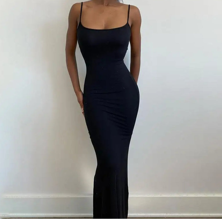 Knit Scoop Neck Spaghetti Strap Bodycon Maxi Slip Dress