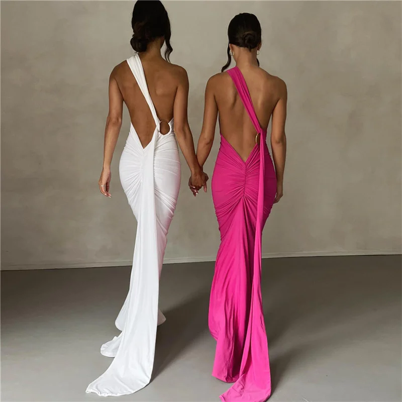 Ootddress Sexy Backless Hanging Neck Bodycon Evening Dress For Women Strapless Max Female Dress Charming Club Party Prom Dress