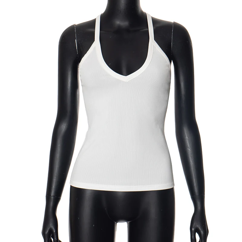 Sleeveless V Neck Ribbed Tank Top Spring Summer 2025 Women Clothes Casual Basic Top Black White Gray Camisole Wholesale