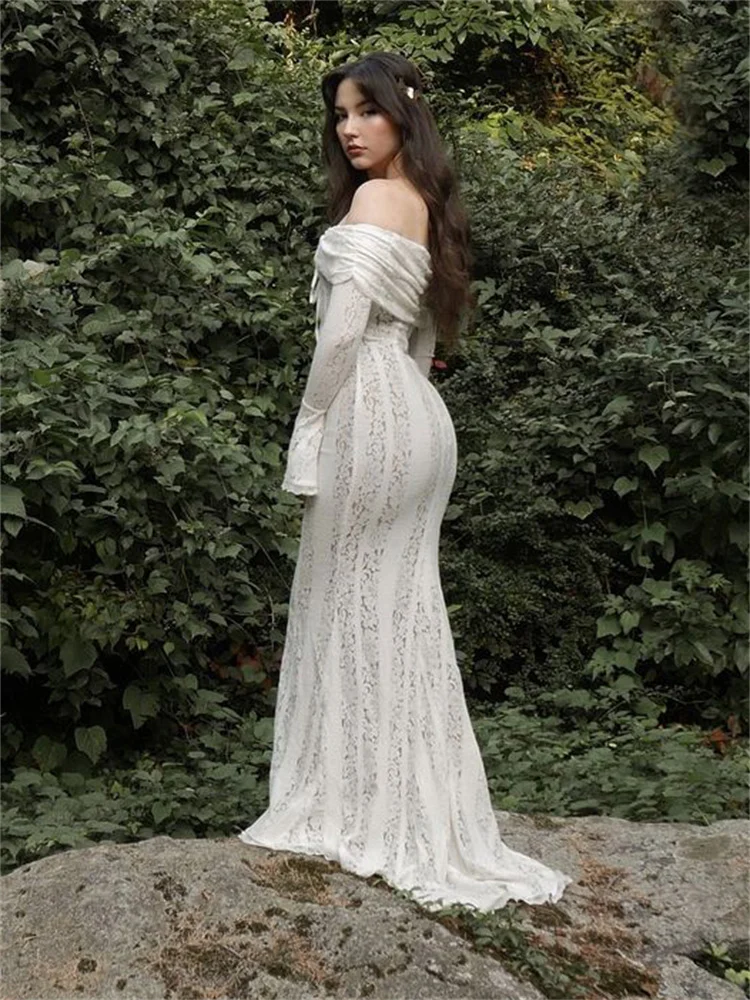 Ootddress Autumn Lace Off-Shoulder Long Dress For Women See-Through Printed Lace-Up High Waist Luxury Female Elegant Party Dress New 52 Ootddress Autumn Lace Off-Shoulder Long Dress For Women See-Through Printed Lace-Up High Waist Luxury Female Elegant Party Dress New