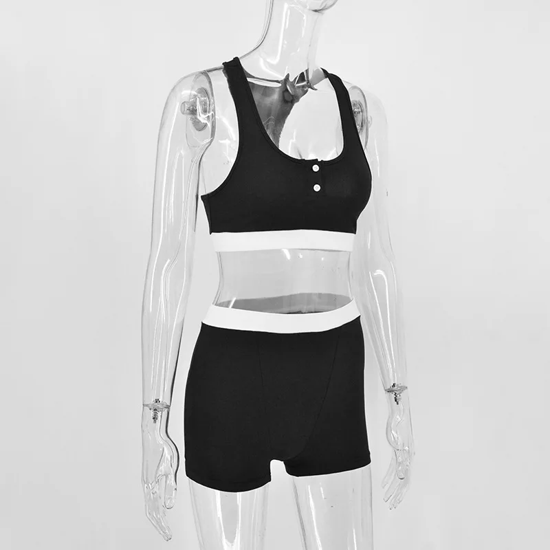 Ootddress Casual Sport Short Sets Women 2 Piece Outfits Summer Basic Contrast Color Tank Top Woman Yago Slim Short Suits Femme 2025