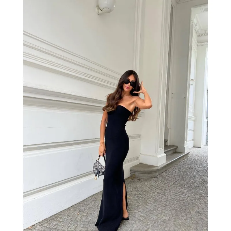 Ootddress Backless Slim Fashion Maxi Dress Knit Women Off-Shoulder High Waist Solid Elegant Party Dress Knitwear Female Sexy Dress