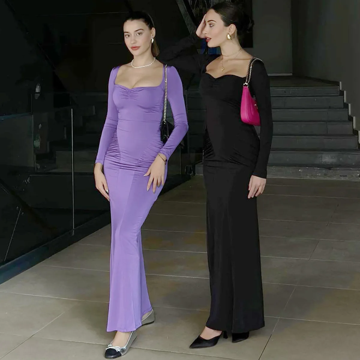 2025 Elegant Long Sleeve Party Dresses Sexy High Waist Slim Fit Women's Evening Dress Fashion Solid Color Pleated Long Dresses 5 2025 Elegant Long Sleeve Party Dresses Sexy High Waist Slim Fit Women's Evening Dress Fashion Solid Color Pleated Long Dresses