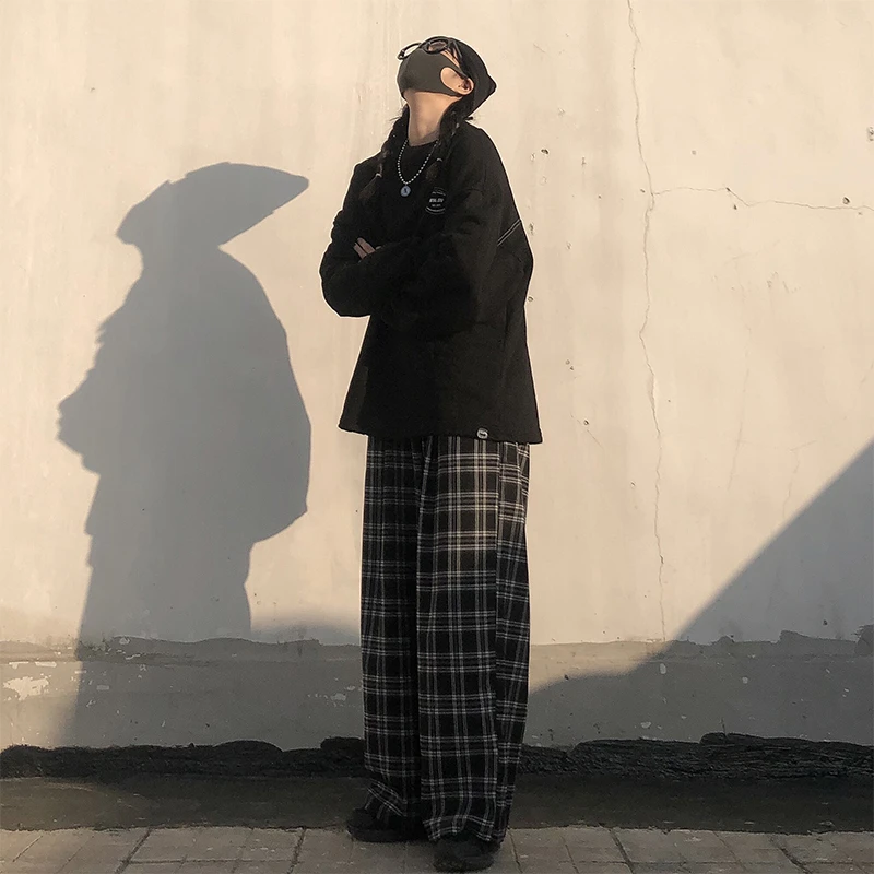 Oversize Pants Women Sweatpants Summer Fashion Black Plaid Casual Pants Elastic Waist Casual Pockets Student Unisex Trousers 15 Oversize Pants Women Sweatpants Summer Fashion Black Plaid Casual Pants Elastic Waist Casual Pockets Student Unisex Trousers