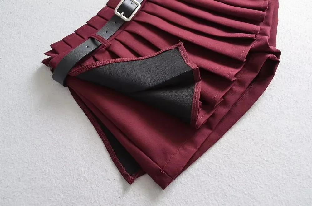 Ootddress Low Waist Slim Mini Pleated Skirt For Women 2025 Summer Casual Black Belt Skirts Babes Fashionable Solid Une Jupe Ligne