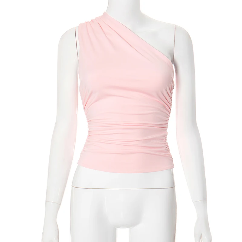 Solid Color One Shoulder Backless Tank Top T-Shirt Candy Color Sleeveless Slim Top