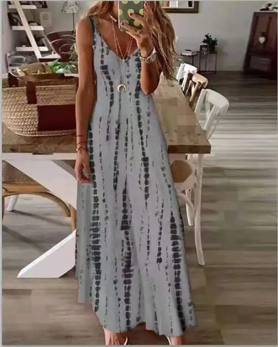 Casual Printed Maxi Spaghetti Strap Dresses For Women V-neck Backless A-line Long Dress Fashion Bohemian Style Beach Vestidos 15 undefined