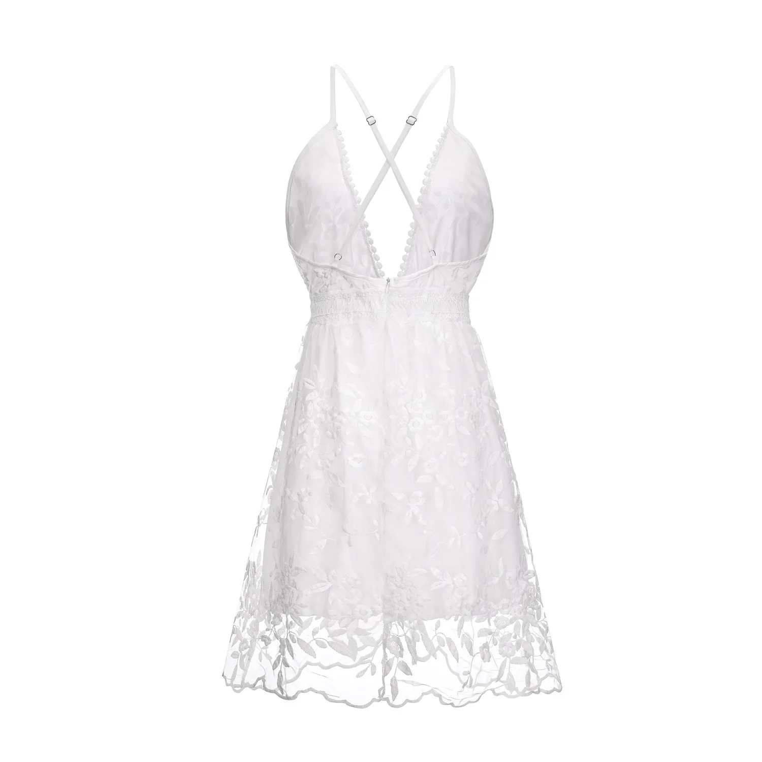 Elegant Solid Color Leace Mesh Spaghetti Strap Dresses Women Sexy V-neck Backless Mini Dress Female Beach Vacation Vestidos New 10 undefined