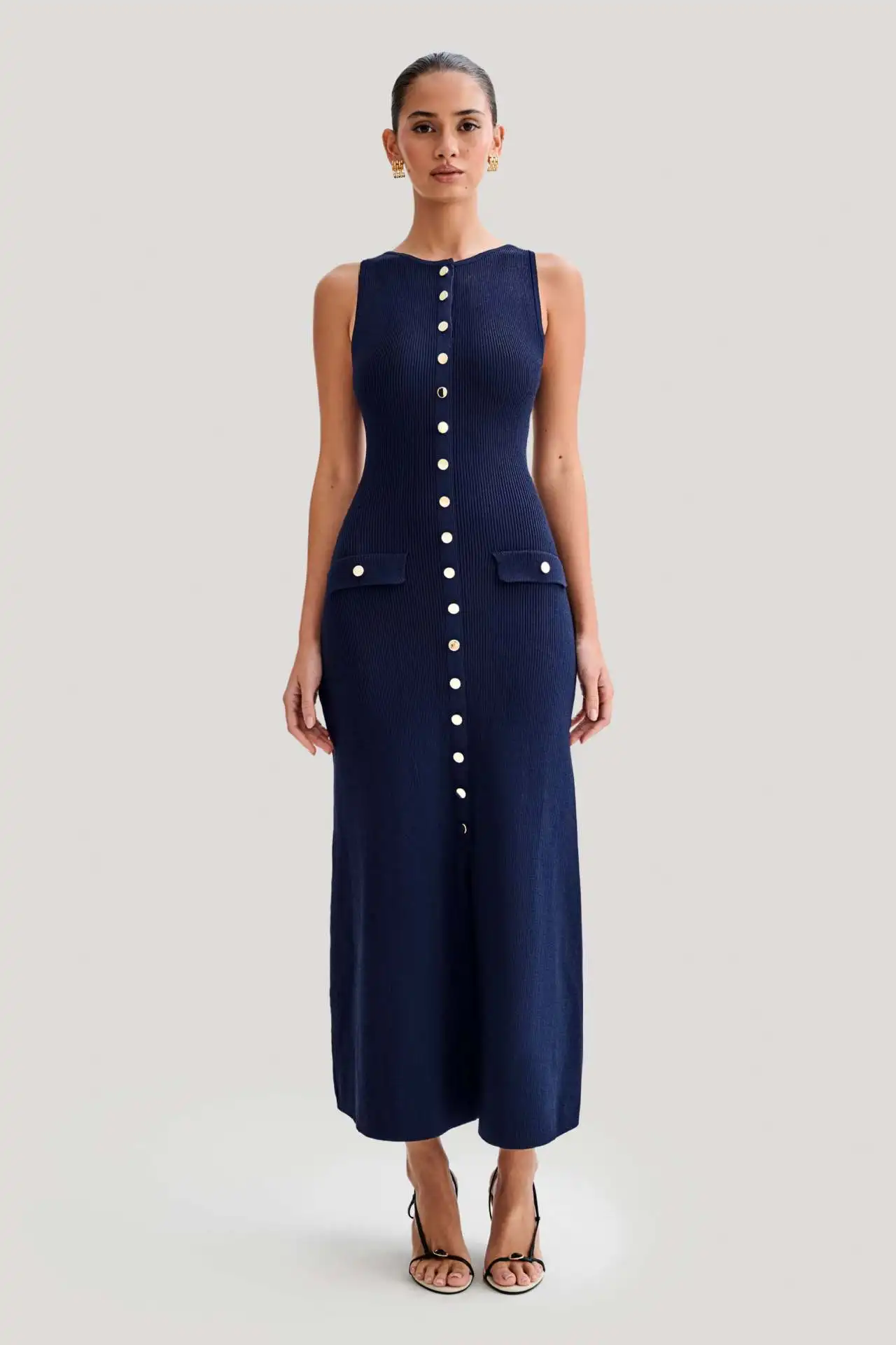 Ootddress Knit Ribbed Cardigan Maxi Dress Female High Waist Slim Pocket Sleeveless Elegant Party Dress Women's Knitwear Long Dress