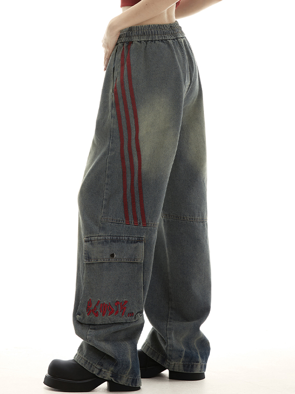 Loose patchwork stripes Cargo Jeans