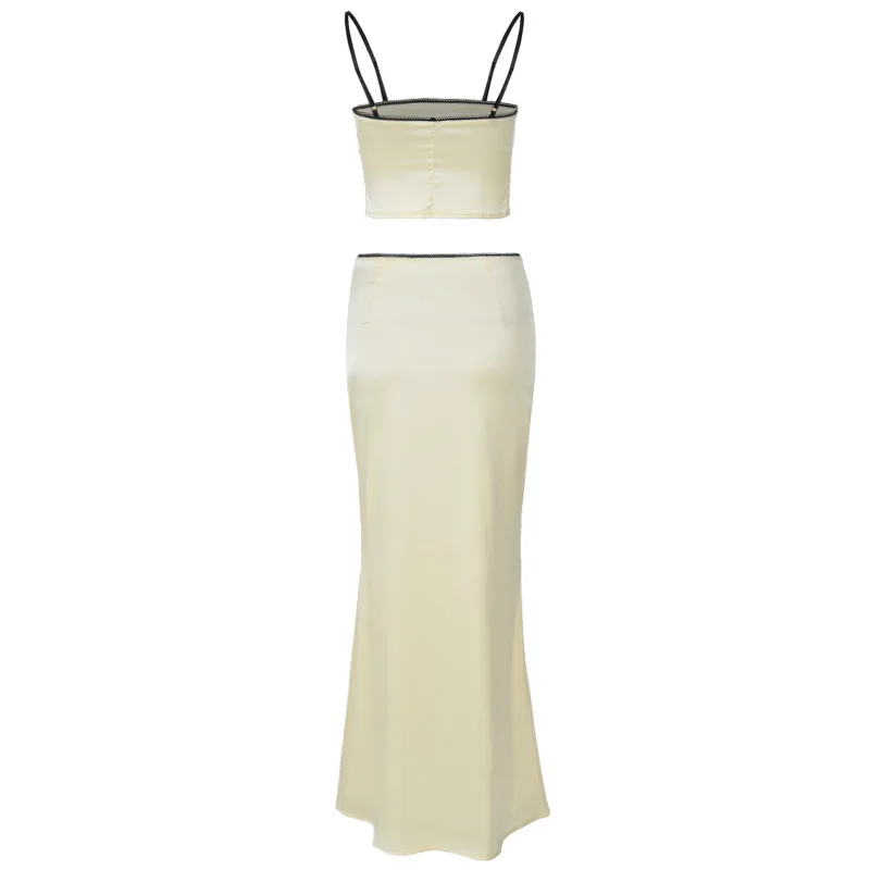 Ootddress Women's Solid Color Slim Fit With Exposed Navel Set Suspender Vest High Waisted Skirt Lady New Fashion Party Clothing 2025