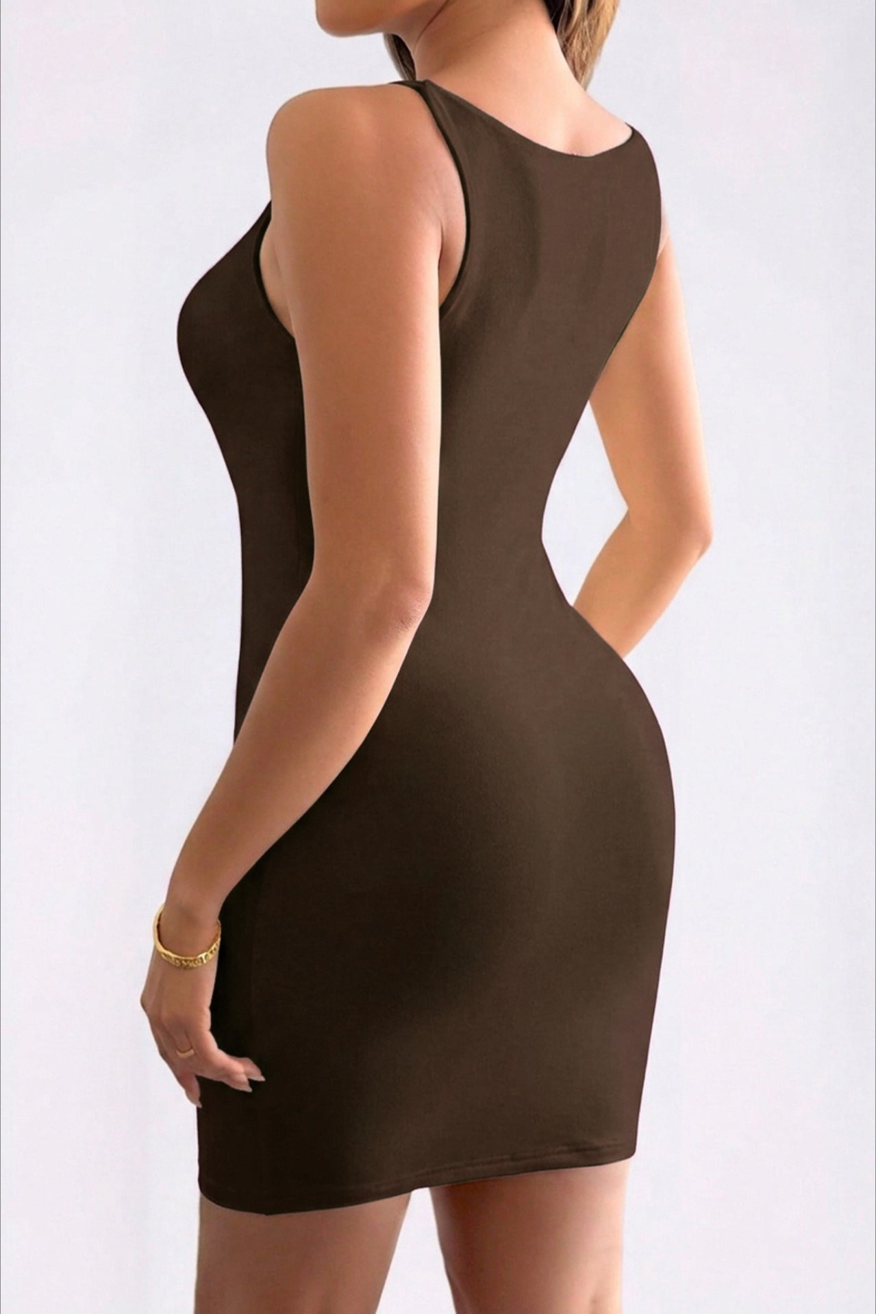 Boat Neck Sleeveless Ruched Side Seam Bodycon Mini Dress