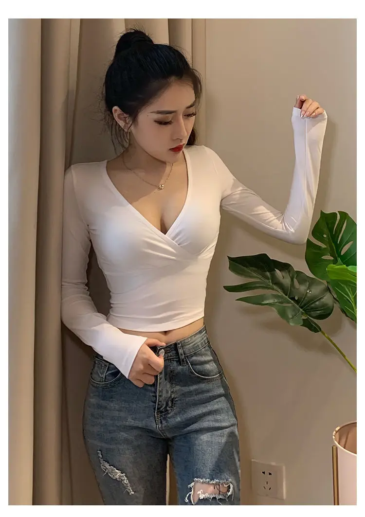 Y2K Sexy Long Sleeve Crop Top Women Clothing 2025 New Autumn Basic V-Neck T Shirt Casual Streetwear Skinny Slim Clothes 16 Y2K Sexy Long Sleeve Crop Top Women Clothing 2025 New Autumn Basic V-Neck T Shirt Casual Streetwear Skinny Slim Clothes