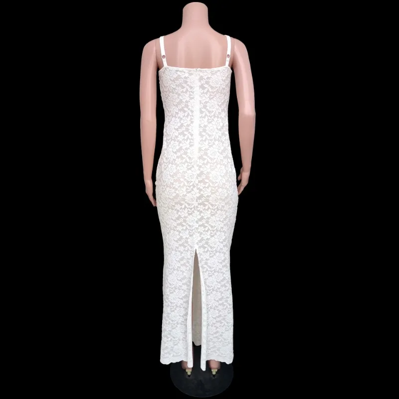 Ootddress Lace Black Dress Female Slim Hollow Out Spaghetti Backless Dress Elegant Party Evening Gown Split Women Maxi Dress Summer