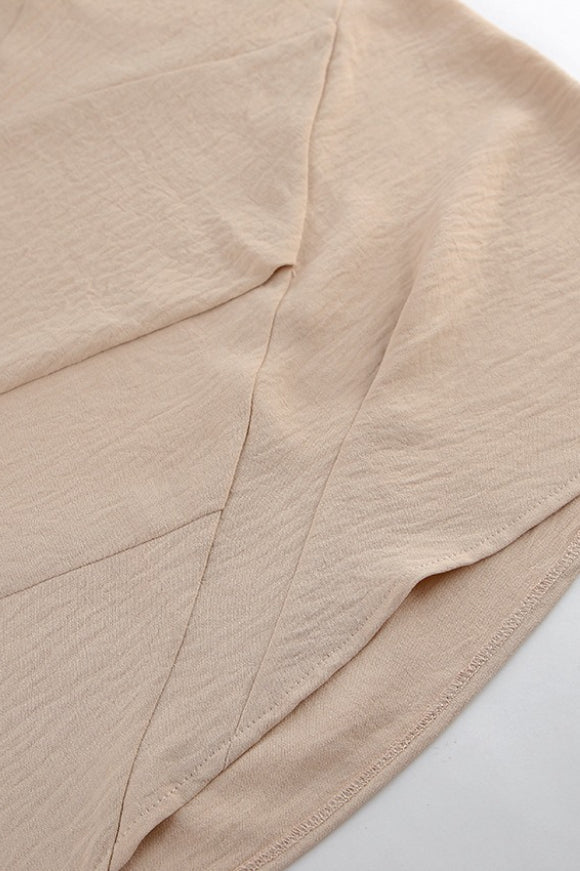 Puff Cuff Button Down Wrap Front Asymmetrical Pleated Shirt Mini Dress