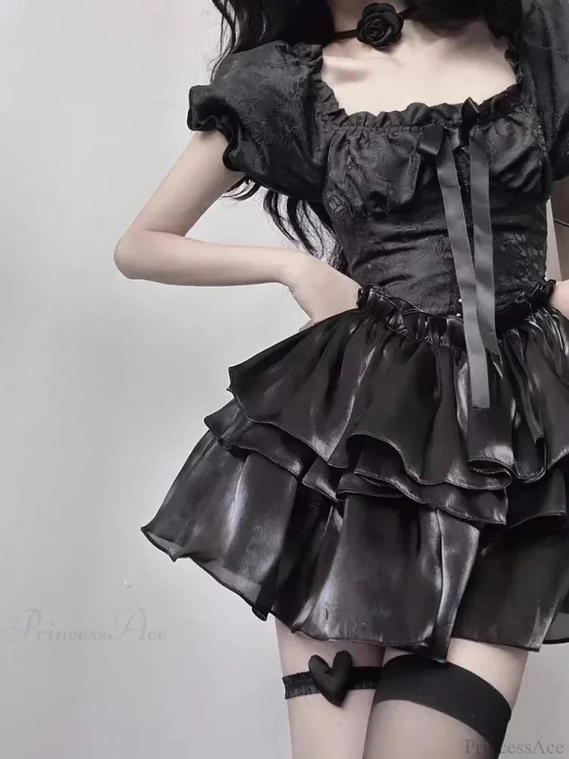 Damask Corset Bodice Tiered Ruffle Satin Gothic Lolita Mini Dress