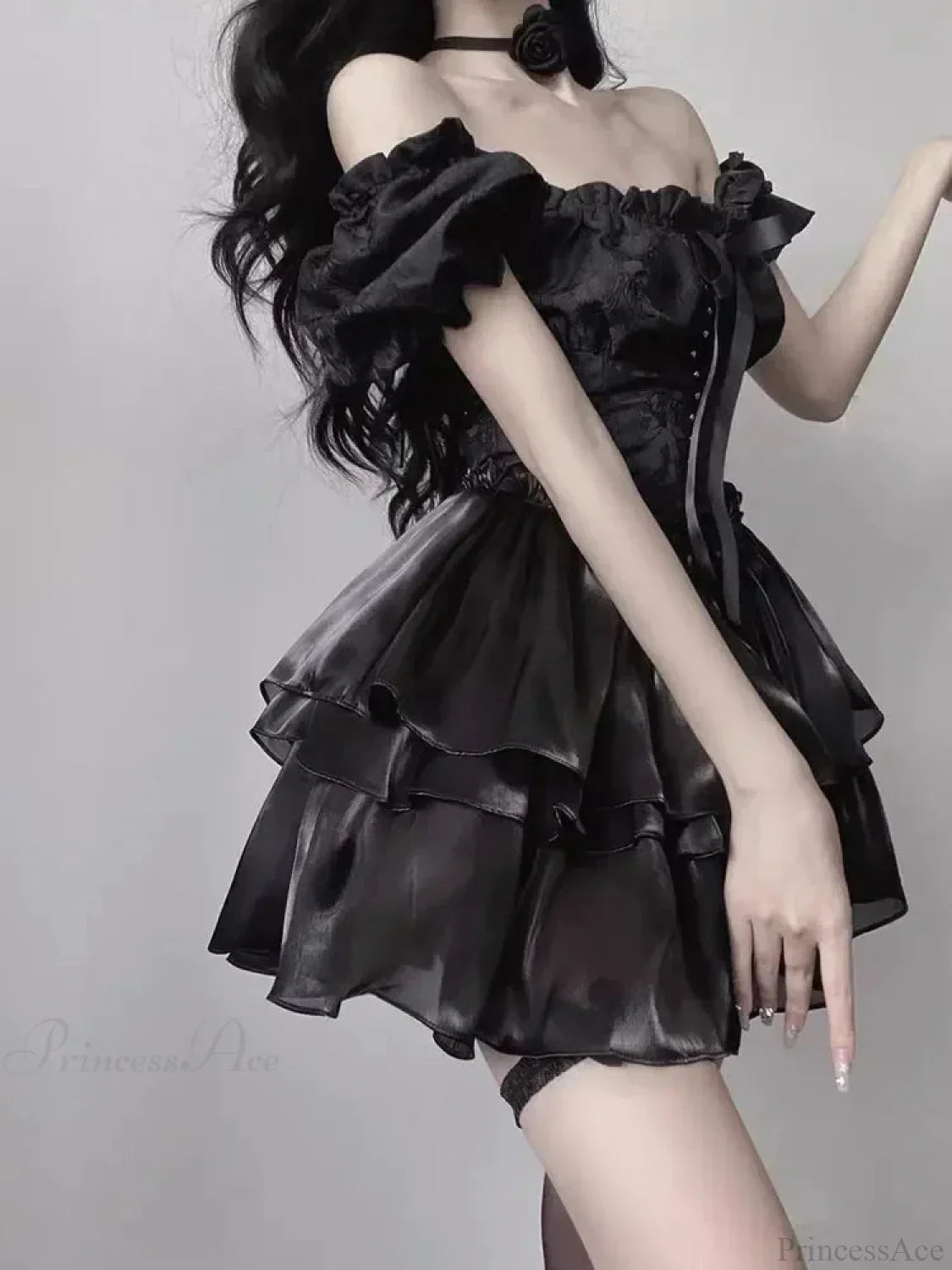 Damask Corset Bodice Tiered Ruffle Satin Gothic Lolita Mini Dress