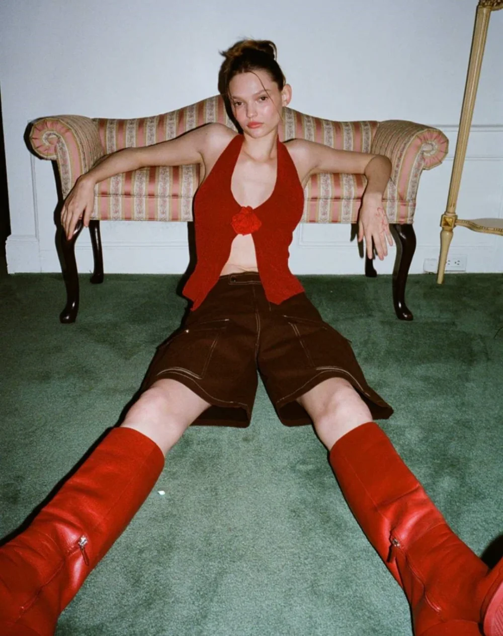 Ootddress Woolen Halter Neck Sleeveless T-shirts For Women Clothing Flower Solid Slim Crop Top Femme Casual Vacation Sexy Vest