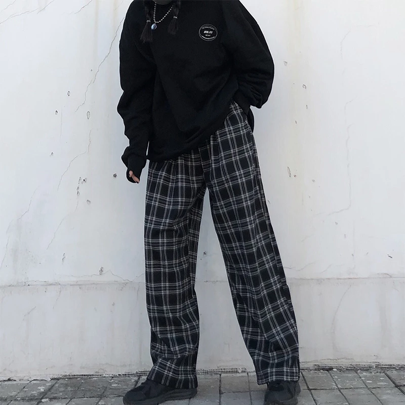Oversize Pants Women Sweatpants Summer Fashion Black Plaid Casual Pants Elastic Waist Casual Pockets Student Unisex Trousers 9 Oversize Pants Women Sweatpants Summer Fashion Black Plaid Casual Pants Elastic Waist Casual Pockets Student Unisex Trousers