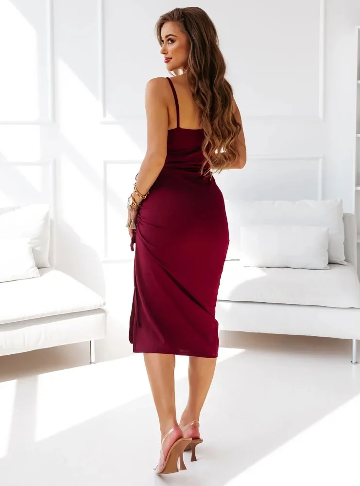 2025 Women Sexy Bodycon Spaghetti Strap Slit Midi Dress Leopard Print Backless Streetwear Evening Elegant Club Midi Vestidos